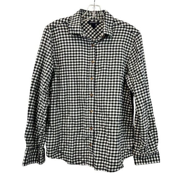 Lands’ End Women’s Checkered Button Up Top Black/White Size 10 - Picture 1 of 7
